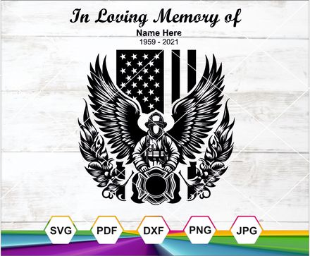 Firefighter memorial, In Loving Memory, Fallen Firefighter, Firefighter Angel wings, Firefighter