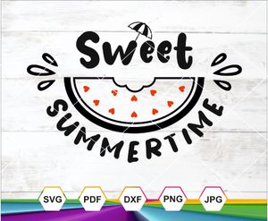 Sweet Summertime SVG PNG JPG DXF PDF – Watermelon &amp; Umbrella Design for Cricut &amp; Sublimation