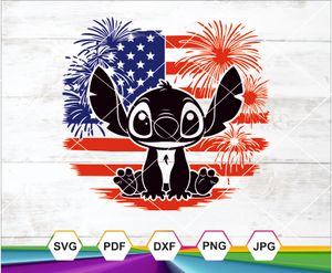 Ohana Stitch 4th of July SVG PNG DXF JPG PDF | Patriotic Fireworks Sublimation Cut File