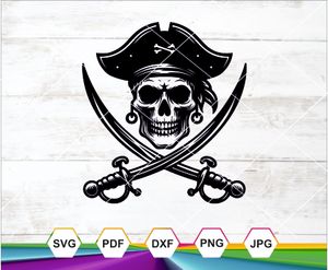 Pirate Skull with Crossed Swords SVG PNG DXF JPG PDF – Nautical Design for Cricut &amp; Sublimation