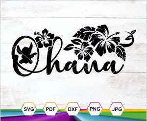Ohana Stitch SVG PNG DXF PDF | Hawaiian Family Quote | Floral Clipart Digital Download