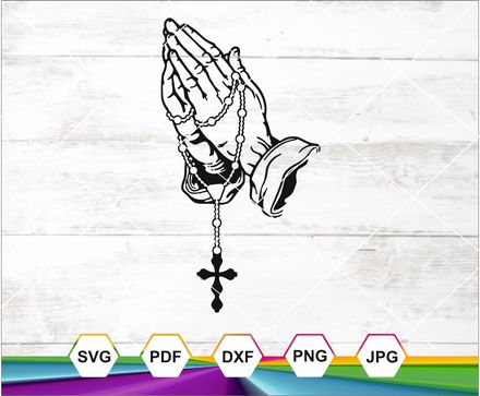 Praying hands holding a chain with a cross, Cross on chain around hands, Car sticker decal, Cricut