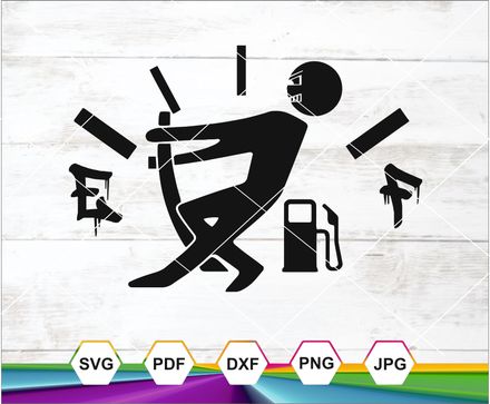 Fuel gauge svg, Empty gas tank, Stick figure pull arrow, High gas consumption, Car sticker decal