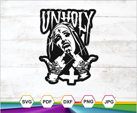 Nun Middle Finger Shirt Design, Funny Sarcastic Gift Unholy Nun Png File, Cricut cut file, Digital