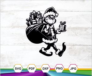 Grinch SVG PNG DXF | Christmas Santa Sack Digital Art | Cricut CNC Printable File Download