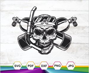Scuba Diver Skull SVG PNG DXF JPG PDF – Nautical Cut File for Cricut, Silhouette &amp; Sublimation