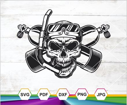 Skull svg, Diver skeleton, Dive Gear Skeleton Underwater Ocean Sea, Cricut cutting file, Digital fil