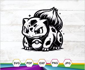 Bold Bulbasaur Pokémon SVG | Fierce Black &amp; White Digital Art | Instant Download
