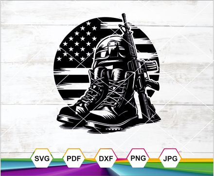 Fallen Soldier Tribute Svg | Veteran Soldier Svg | Military Boots Svg | US Army Svg | Dog Tag Svg