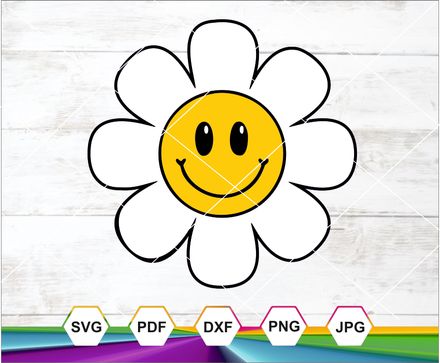Happy Face Flower, Flower Smile Face, Retro Flower Silhouette, Cricut cut file, Flower Clipart, Svg 