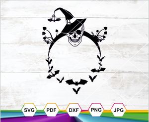 Halloween Frame SVG PNG DXF JPG PDF – Skull, Witch Hat, Bats &amp; Mushrooms for Cricut Crafts