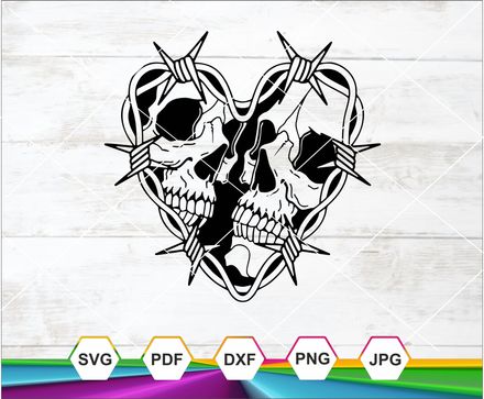 Skull Love Svg, Skull Heart Svg, Barbed wire Svg, The lovers Svg, Love Svg, Cricut cut file, Digital