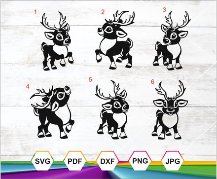 Christmas Reindeer Vector Bundle Set, Cartoon Reindeers Svg, Christmas Svg, Xmas svg, Raindeer Svg