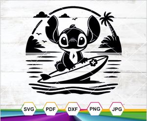 Ohana Stitch Surfing Tropical SVG PNG DXF JPG PDF for Cricut, Sublimation &amp; Stickers