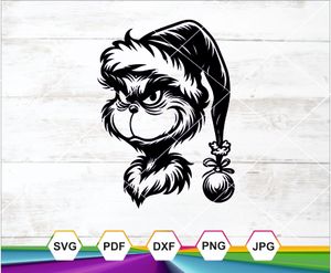 Grinch Christmas SVG PNG DXF PDF | Funny Holiday Clipart | Santa Hat Digital Download
