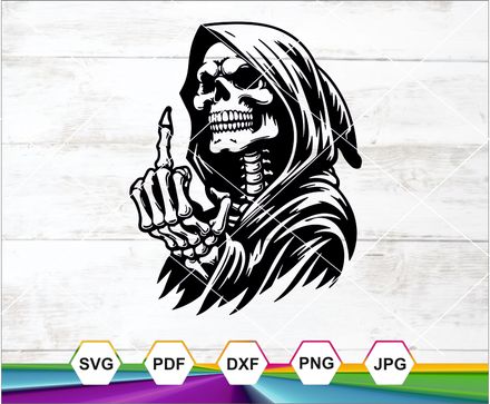 Grim Reaper Skeleton Cut Files, Grim Reaper Middle Finger Flip off, Cricut cut file, Digital downloa