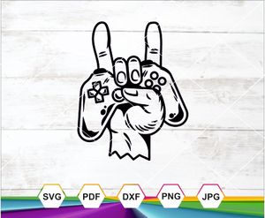 Rock On Hand with Game Controller SVG PNG DXF JPG PDF – Gamer &amp; Music Design for Cricut Crafts
