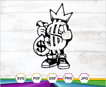 King Money Middle Finger svg, US Dollar Sign Clipart, Money Bag Cut File, Rich Hipster dxf, Fvck You