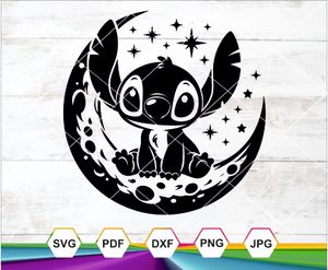 Stitch Moon SVG PNG DXF JPG PDF | Celestial Cut File for Cricut, Sublimation &amp; Stickers