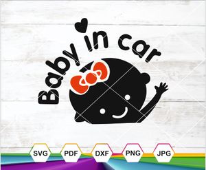 Baby in Car SVG PNG DXF JPG PDF – Cute Red Bow Safety Sticker for Cricut &amp; Sublimation