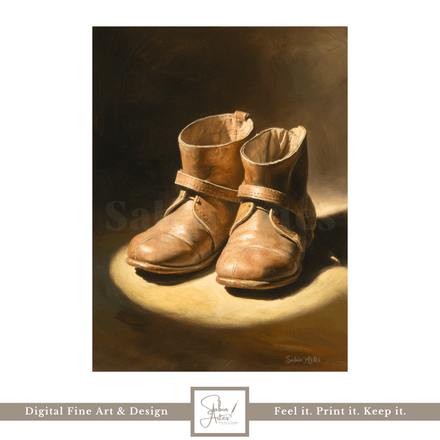 Digitales Stillleben „Alte Kinderschuhe“ – Nostalgischer Fine Art Print im Vintage-Stil