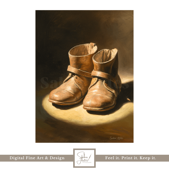 Digitales Stillleben „Alte Kinderschuhe“ – Nostalgischer Fine Art Print im Vintage-Stil