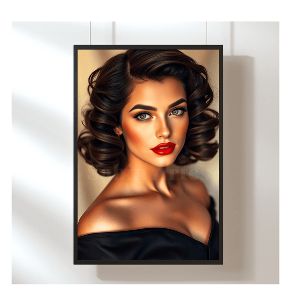 Glamouröses Frauenporträt mit Retro-Charme – Digitale Kunst im Vintage-Stil