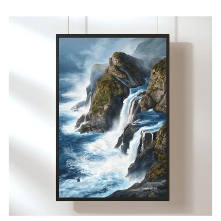 Dramatische Steilküste als Digitalbild – Meer &amp; Felsen Wandkunst im Ölgemälde-Stil