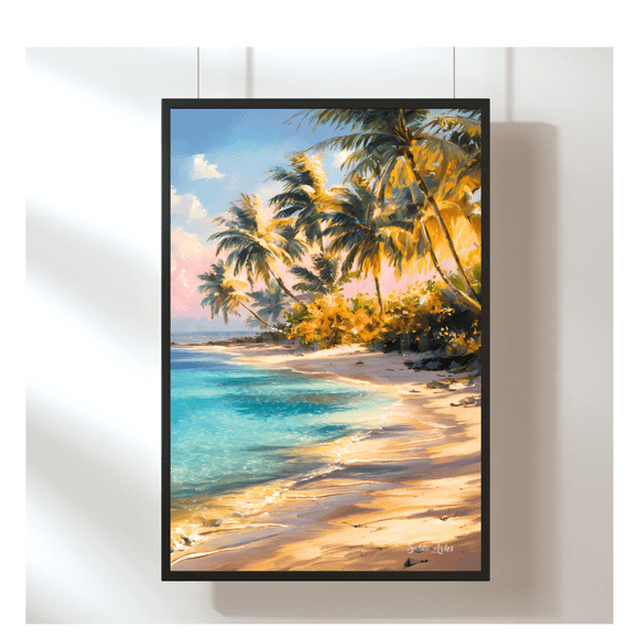 Tropischer Palmenstrand – Digitales Sommerbild mit Meer &amp; Sonne zum Ausdrucken