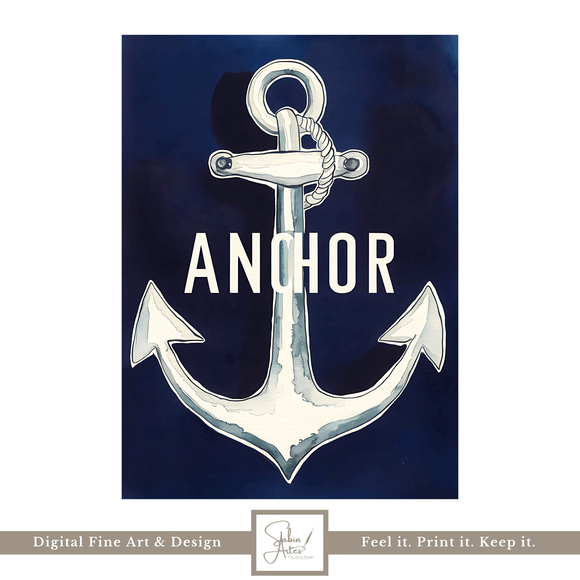 Digital Art Print – Anchor Illustration in Navy Blue | Modern Nautical Wall Art