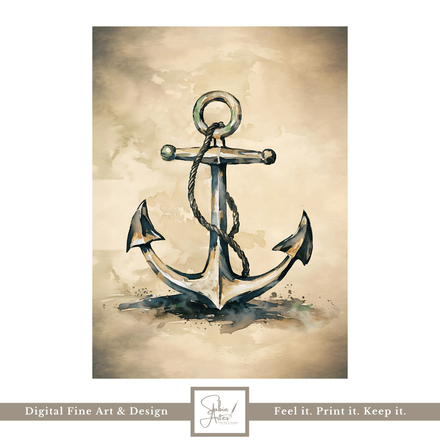 Vintage Anchor Watercolor Print – Nautical Wall Art | Digital Download