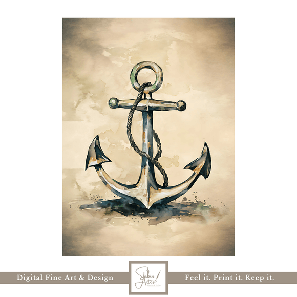 Vintage Anchor Watercolor Print – Nautical Wall Art | Digital Download