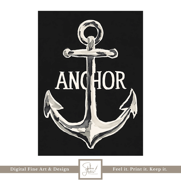 Digital Art Print – Anchor Illustration in Navy Blue | Modern Nautical Wall Art