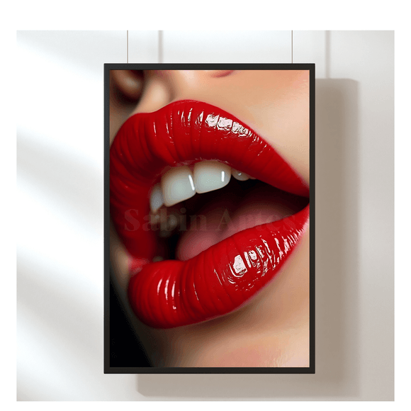 Sinnliche rote Lippen – Digitales Kunstwerk zum Ausdrucken | Erotische Fine Art für stilvolle Räume