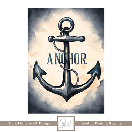 Dark Nautical Anchor Wall Art – Watercolor Maritime Print | Digital Download