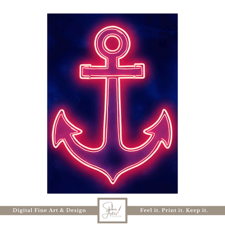 Neon Anker Digitalbild – Maritimes Wandbild in Pink &amp; Blau zum Ausdrucken