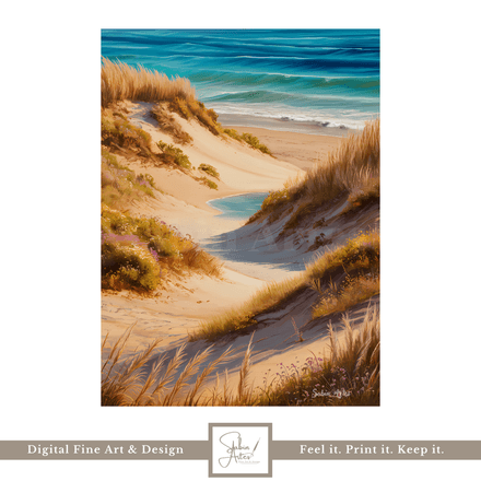 Digitales Dünenbild mit Meerblick – Maritime Wandkunst als Fine Art Print zum Ausdrucken