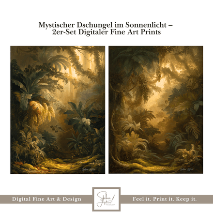 Mystischer Dschungel im Sonnenlicht – 2er-Set Digitaler Fine Art Prints mit tropischer Wald