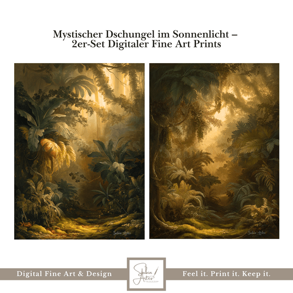Mystischer Dschungel im Sonnenlicht – 2er-Set Digitaler Fine Art Prints mit tropischer Wald