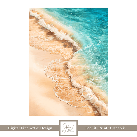 Digitales Strandbild mit türkisblauem Wasser – Küstenkunst zum Ausdrucken | Maritime Fine Art