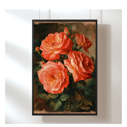 Vintage Rosenkunst – Digitales Blumenbild im Stil klassischer Ölgemälde zum Sofort-Download