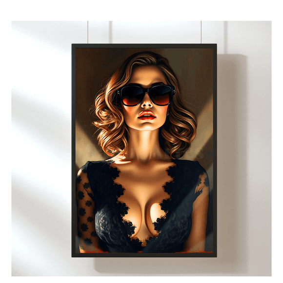 Selbstbewusste Frau mit Sonnenbrille – Digitales Glamour-Porträt als stilvoller Kunstdruck 