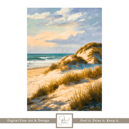 Digitales Dünenbild mit Meerblick – Küstenkunst als Fine Art Print zum Ausdrucken