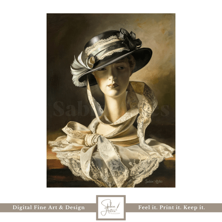 Vintage Hutmodell mit Spitze – Elegante Damenbüste im Stil der 20er Jahre als digitale Fine Art