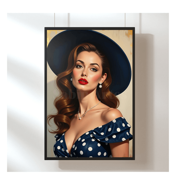 Elegantes Retro-Porträt einer Frau mit Hut – Digital Art Poster im Vintage-Stil zum Download