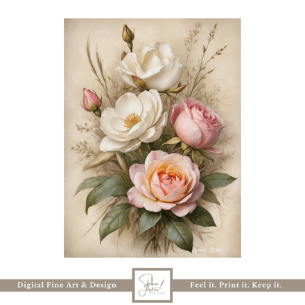 Rosenpoesie – Digitales Vintage-Blumenbild in zarten Pastelltönen