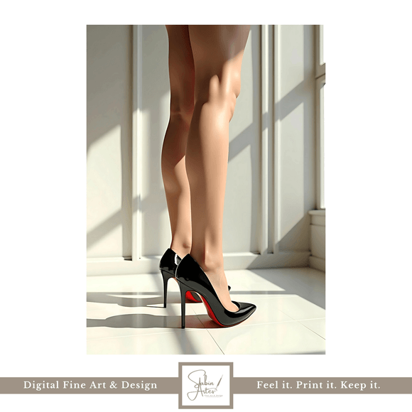 High Heels Poster – Elegante Beinansicht mit roten Sohlen als Digitalbild zum Download
