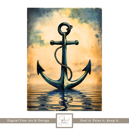 Sunset Anchor Art Print – Maritime Water Reflection | Digital Wall Art Download