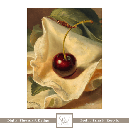 Klassisches Kirsche Stillleben – Digitales Fine Art Poster mit Kirschmotiv auf Tuch