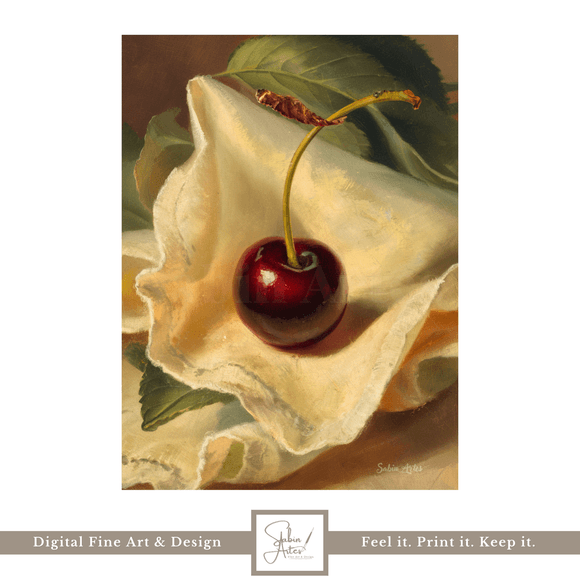 Klassisches Kirsche Stillleben – Digitales Fine Art Poster mit Kirschmotiv auf Tuch